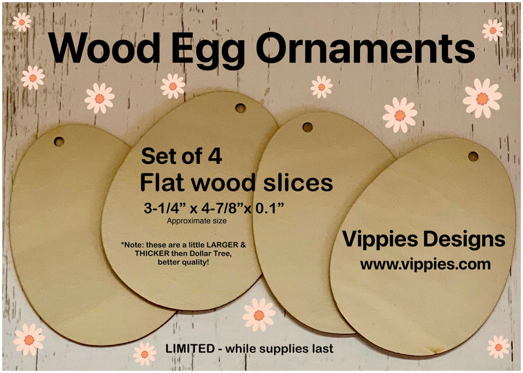 0005-UWEGG-Unfinished Flat Wood Egg - 3-1/4" x 4-7/8"" x .1" - Pack of 4