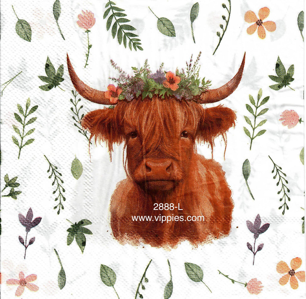 ANIM-2888-L Highland Cow Ferns Napkin for Decoupage