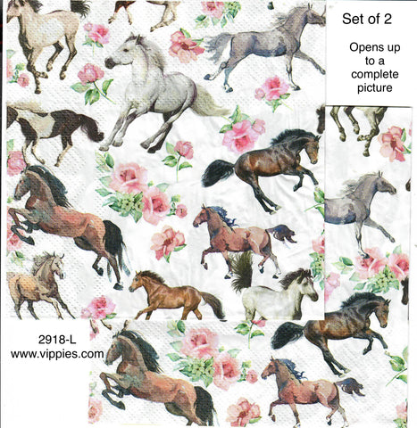 ANIM-2918-L-S Set of 2 Horses Roses Napkin for Decoupage