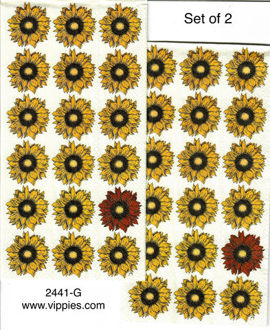 AT-2441-G-S Set of 2 Sunflower Rows Guest Napkins for Decoupage