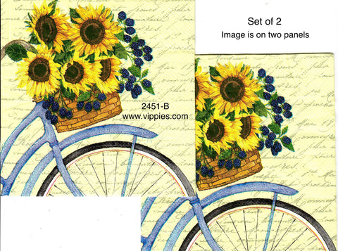AT-2451-B-S Set of 2 Sunflower Bike Words Napkin for Decoupage