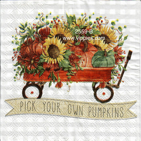 AT-2559-B Red Wagon Pick Own Pumpkins Napkin for Decoupage