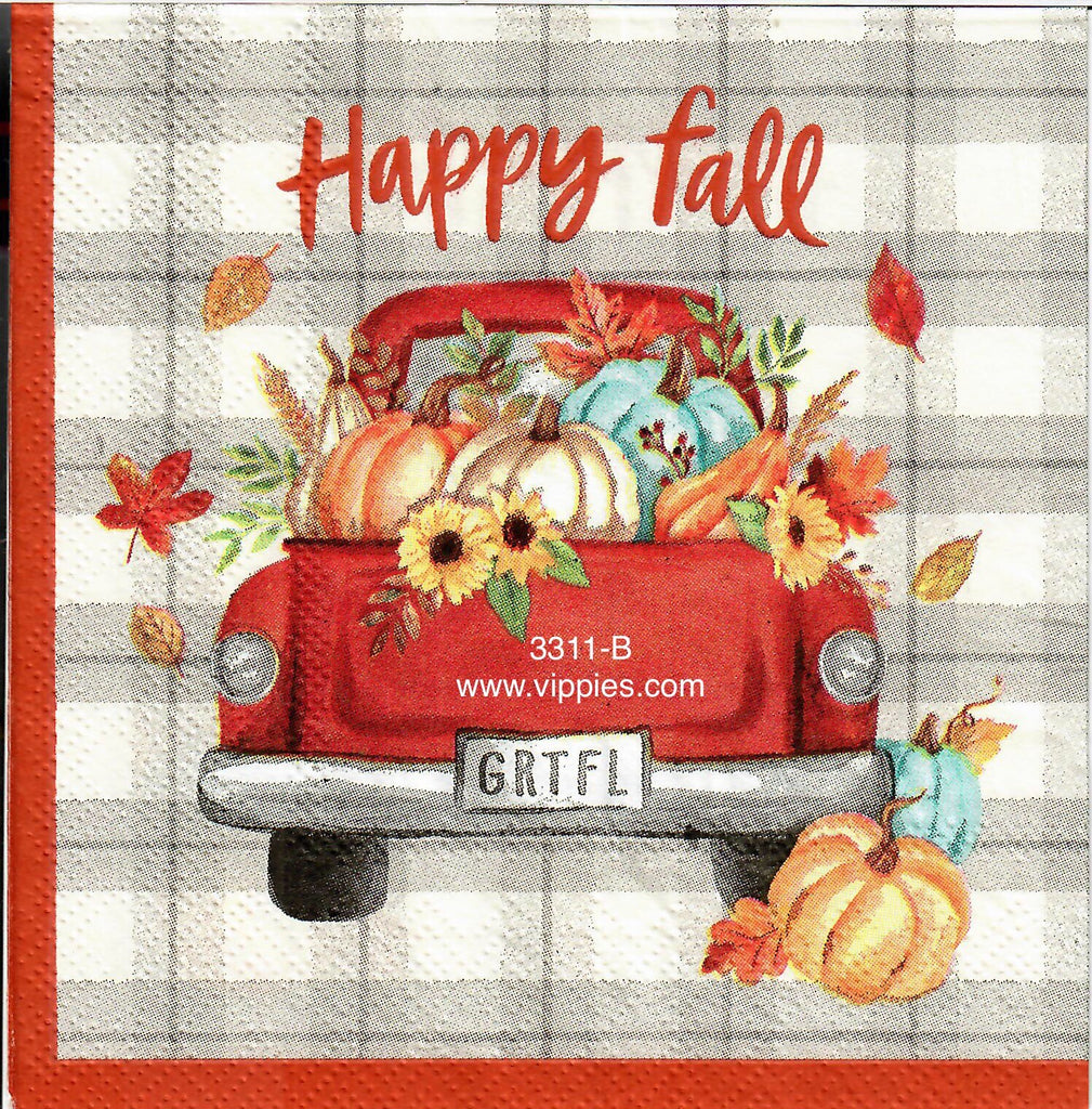 AT-3311-B Happy Fall Truck Pumpkins Napkin for Decoupage
