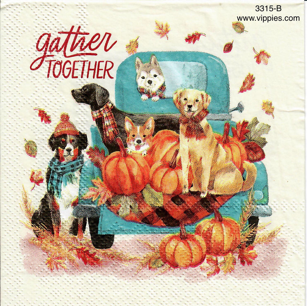 AT-3315-B Dogs Pickup Pumpkins Napkin for Decoupage