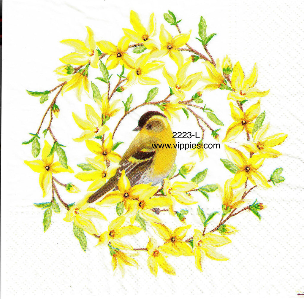 BB-2223-L Bird Forsythia Luncheon Napkins for Decoupage