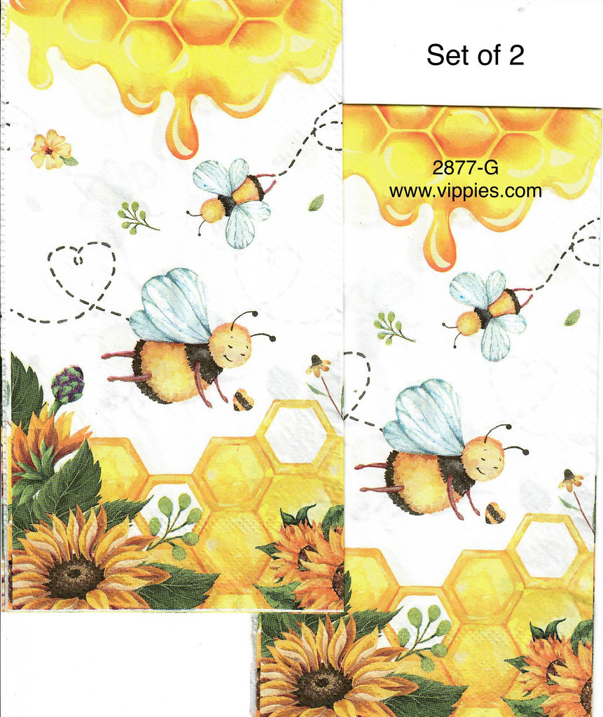 BB-2877-G-S Set of 2 Honeycomb Cartoon Bees Guest Napkin for Decoupage