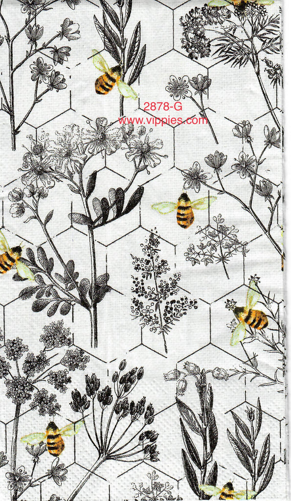 BB-2878-G Bees Honeycomb Flowers Guest Napkin for Decoupage