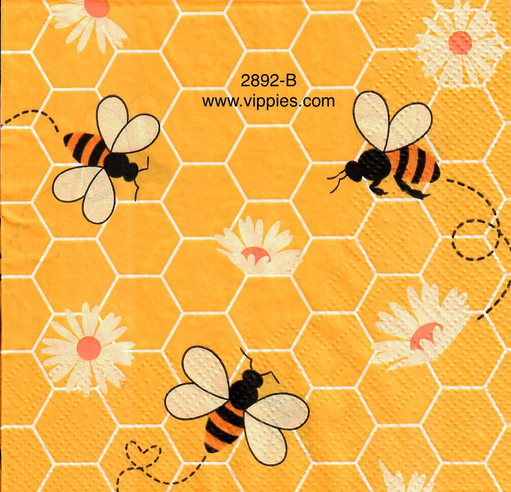 BB-2892-B Gold Comb Flying Bees Napkin for Decoupage