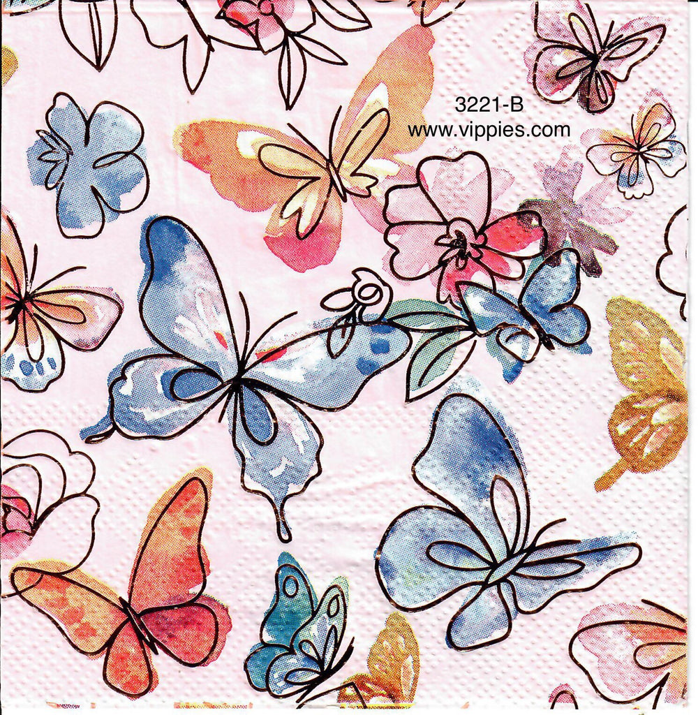 BB-3221-B Sketch Butterflies Flowers Napkin for Decoupage
