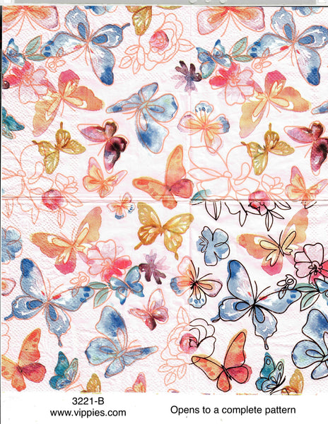 BB-3221-B Sketch Butterflies Flowers Napkin for Decoupage