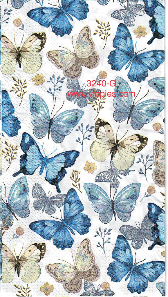 BB-3240-G Blue and Tan Butterflies Guest Napkin for Decoupage