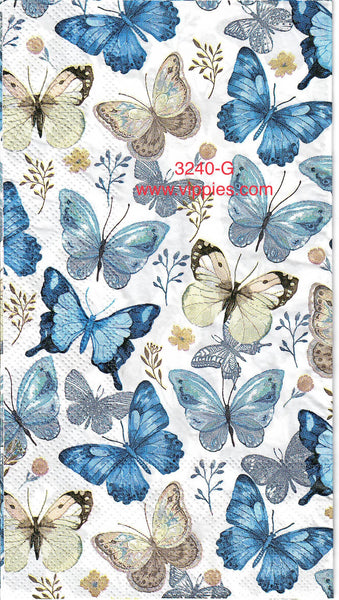 BB-3240-G Blue and Tan Butterflies Guest Napkin for Decoupage