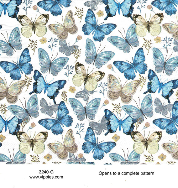 BB-3240-G Blue and Tan Butterflies Guest Napkin for Decoupage