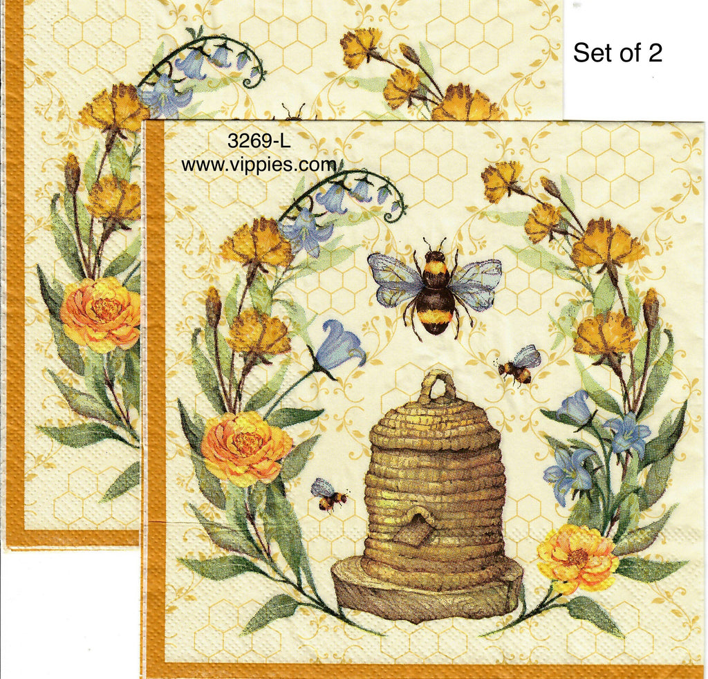 BB-3269-L-S Set of 2 Beehive Wreath Napkin for Decoupage