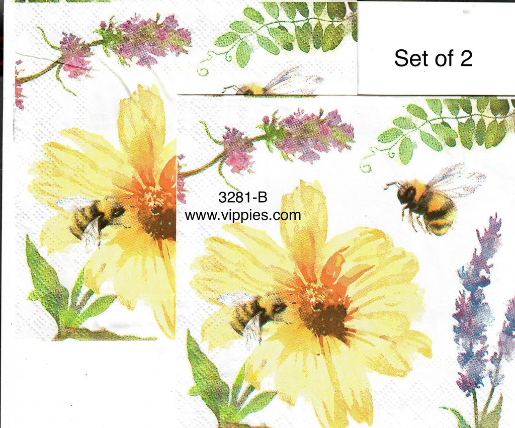BB-3281-B-S Set of 2 Bees Floral Napkin for Decoupage