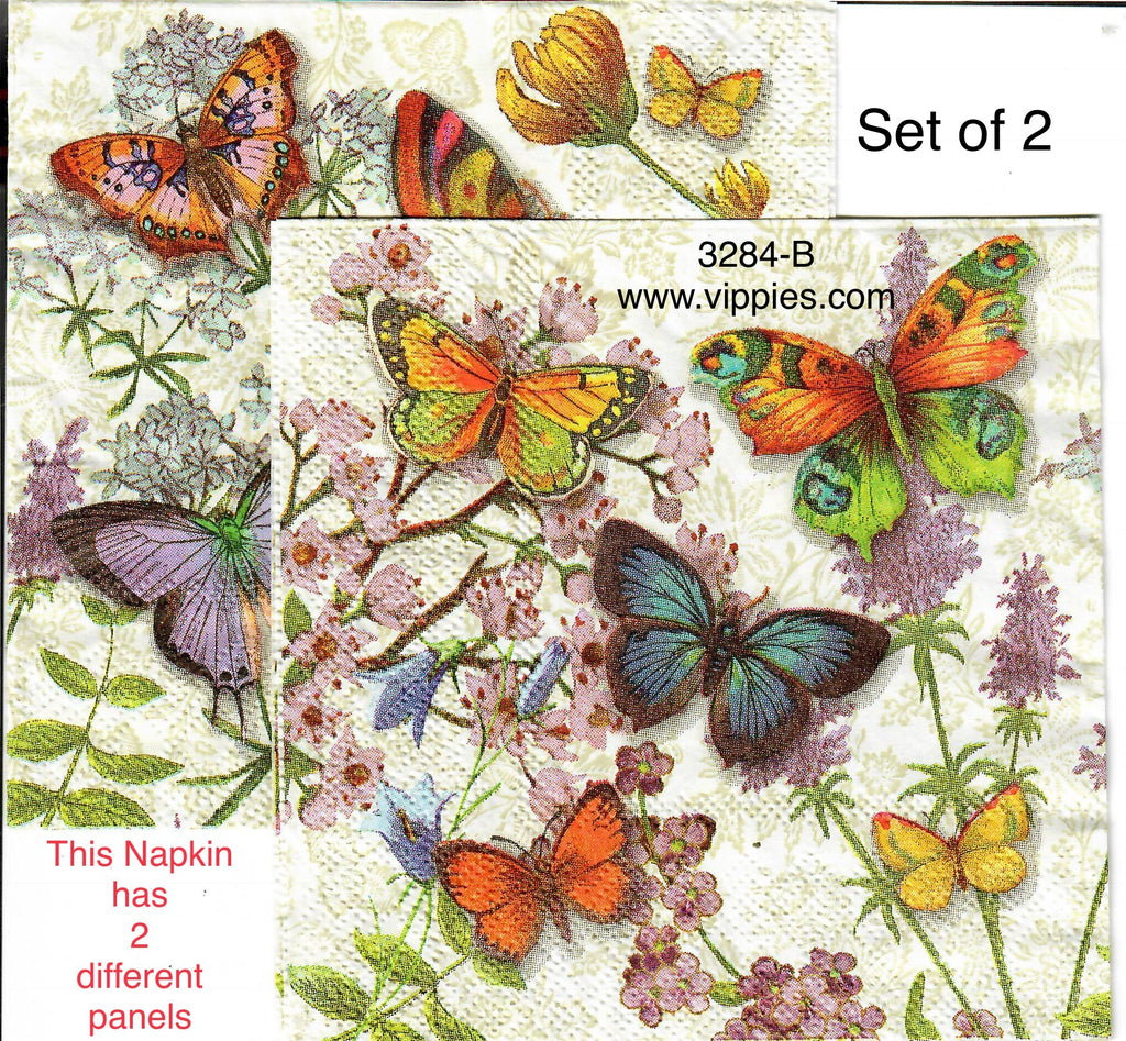 BB-3284-B-S Set of 2 Multicolor Butterflies Napkin for Decoupage