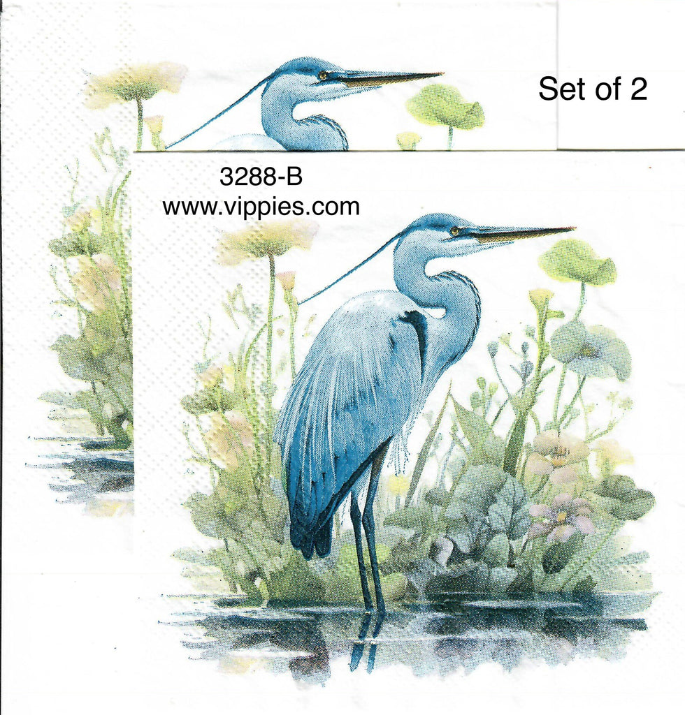 BB-3288-B-S Set of 2 Heron in Water Napkin for Decoupage