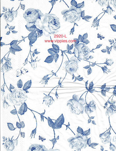BW-2920-L Blue Roses on White Napkin for Decoupage
