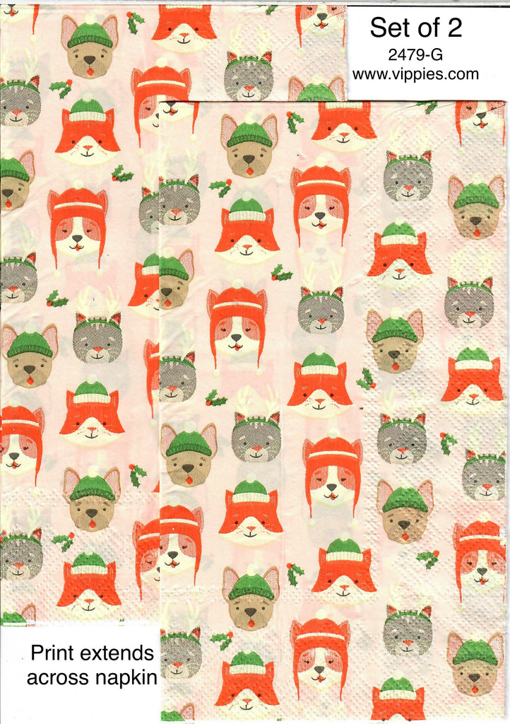C-2479-G-L Set of 2 Dogs Snowhats Guest Napkin for Decoupage