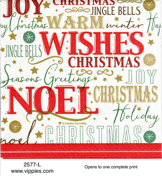 C2577L Christmas Words Napkin for Decoupage Vippies Designs