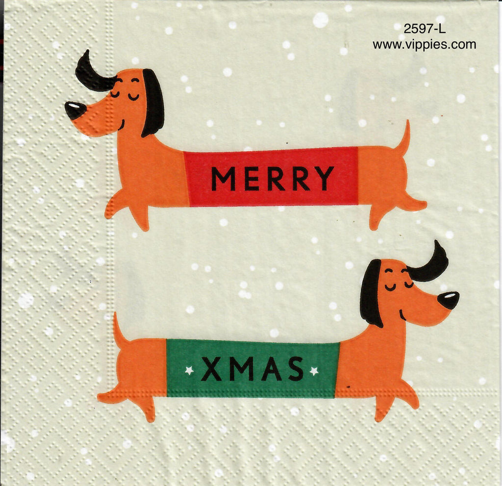 C-2597-L Merry Xmas Doxies Napkin for Decoupage