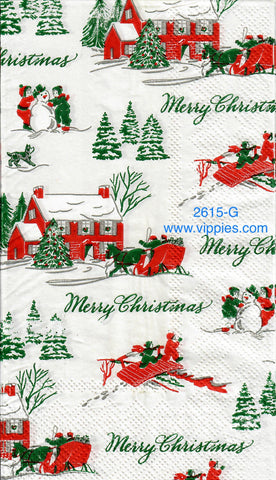 C-2614-G Vintage House Tree Snow Guest Napkin for Decoupage