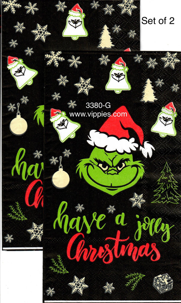 C-3380-G-S Set of 2 Grinch Face Jolly Christmas Guest Napkin for Decoupage