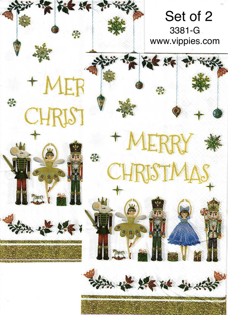C-3381-G-S Set of 2 Nutcracker Merry Christmas Guest Napkin for Decoupage