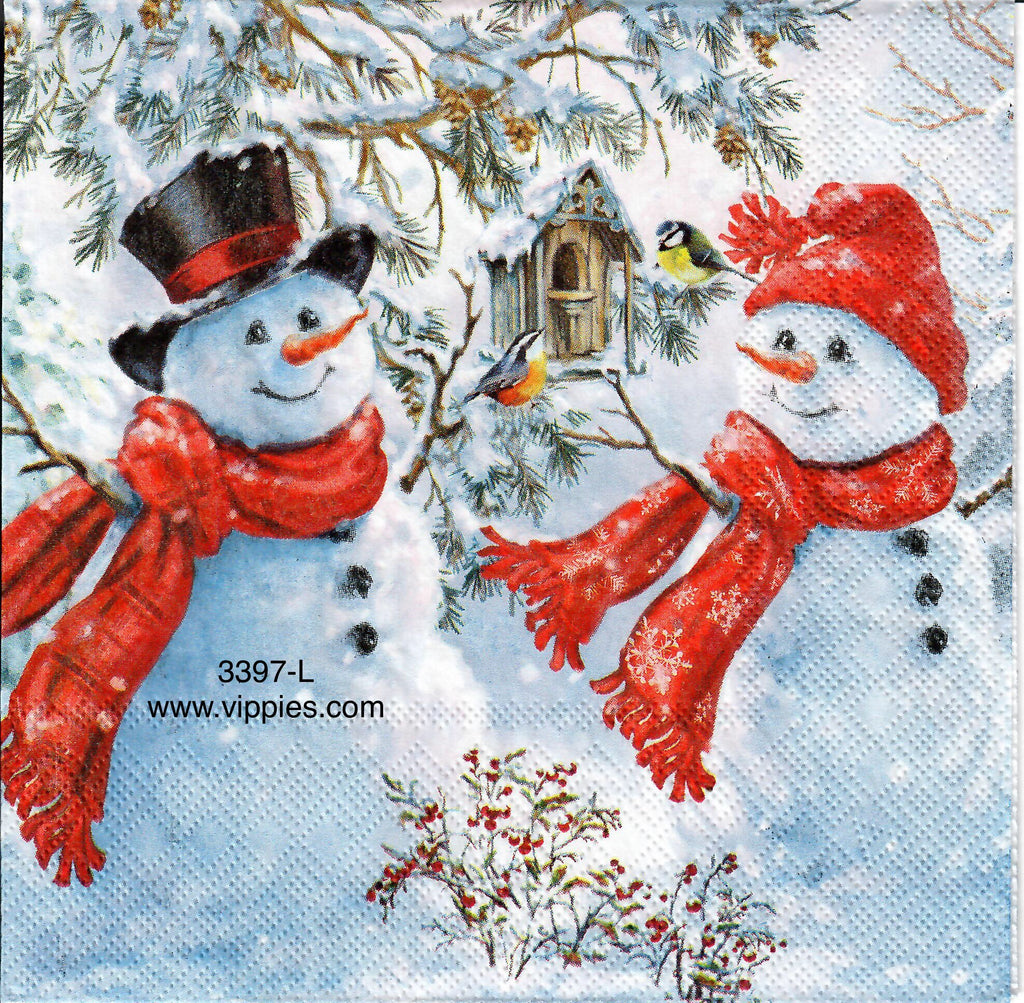 C-3397-L Snow People and Birds Napkin for Decoupage