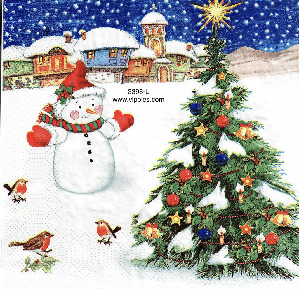 C-3398-L Snowman Christmas Tree Napkin for Decoupage
