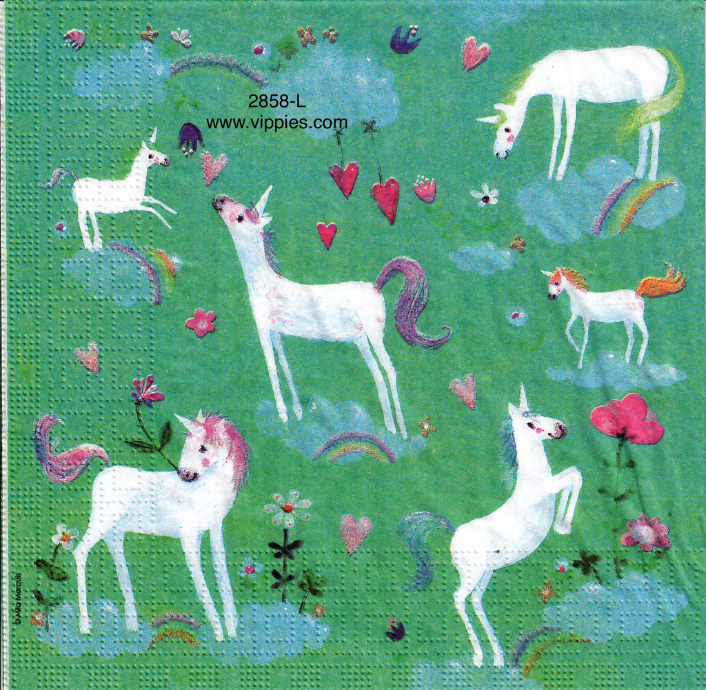 CHILD-2858-L Unicorn Ponies Napkin for Decoupage