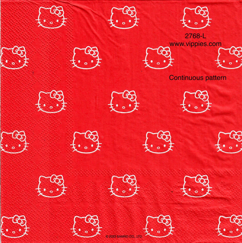 CTN-2768-L Hello Kitty Heads on Red Luncheon Napkin for Decoupage