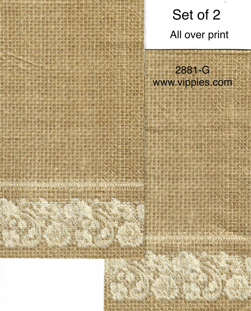 CW-2881-G-S Set of 2 Burlap Lace Guest Napkins for Decoupage