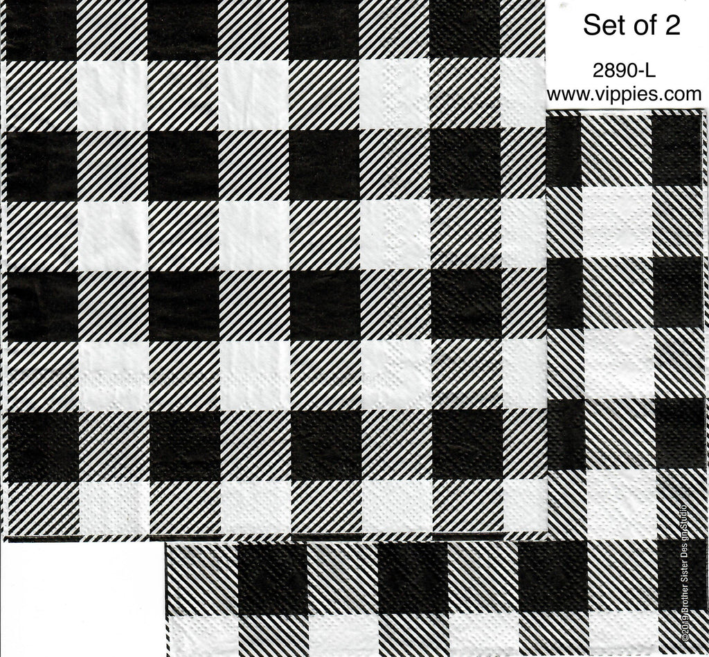 CW-2890-L-S Set of 2 Black Buffalo Check Napkin for Decoupage