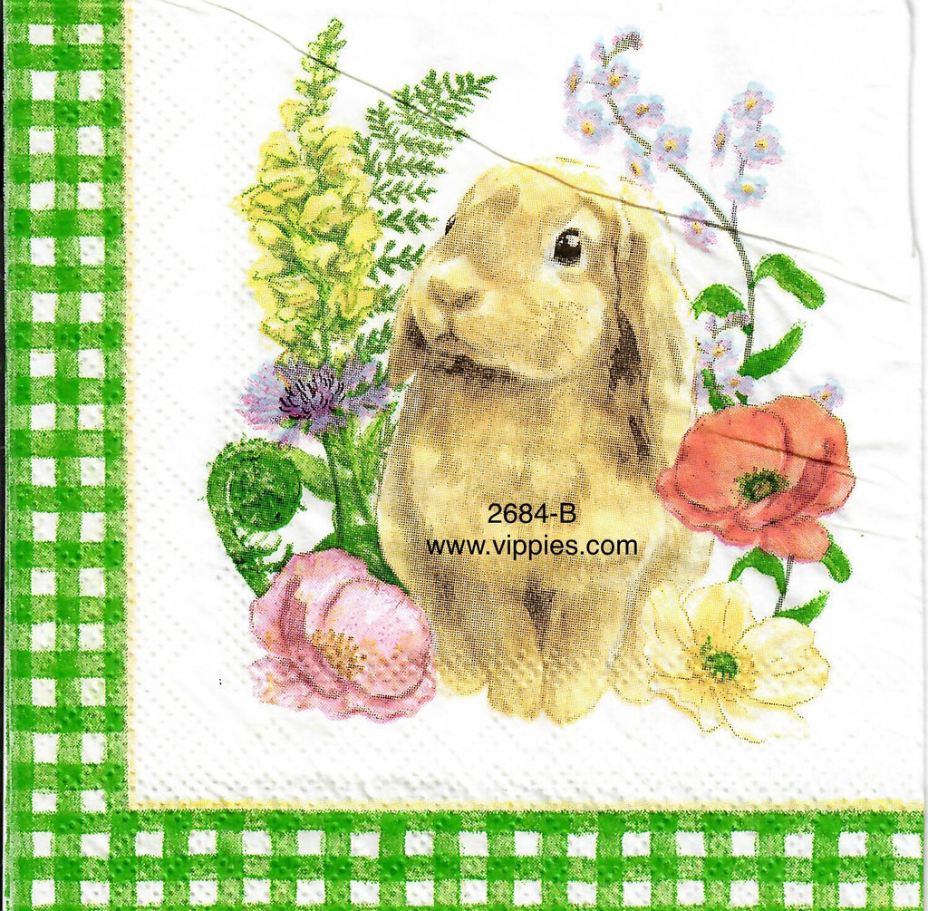 EAST-2684-B Bunny Green Check Napkin for Decoupage