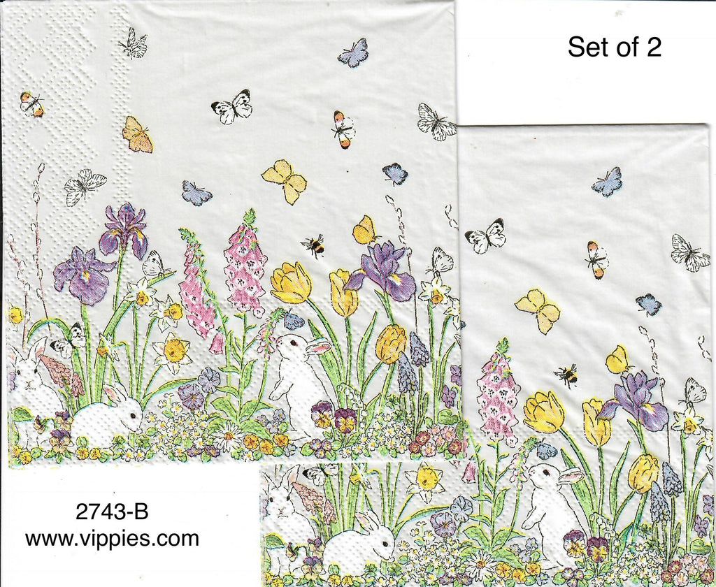 EAST-2743-B-S Set of 2 Bunnies Butterflies Napkins for Decoupage