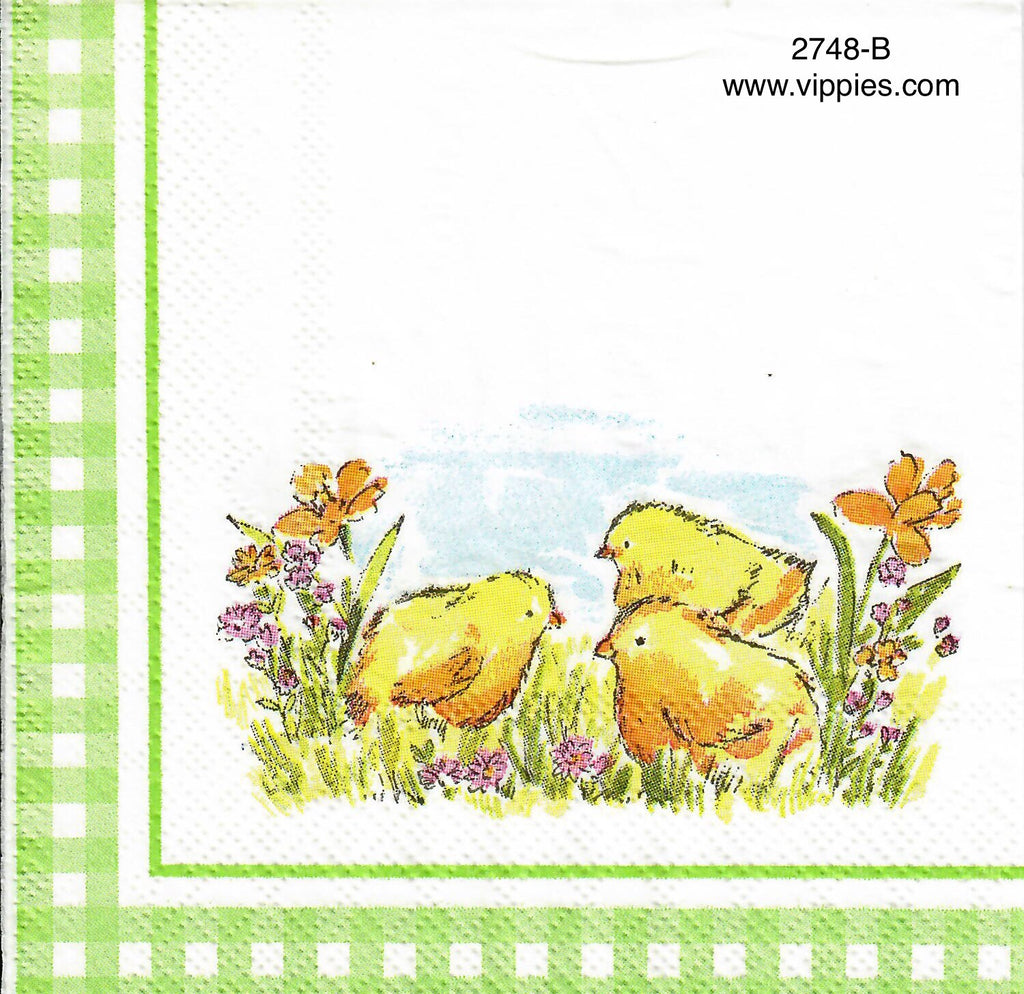 EAST-2748-B Three Chicks Check Border Napkin for Decoupage