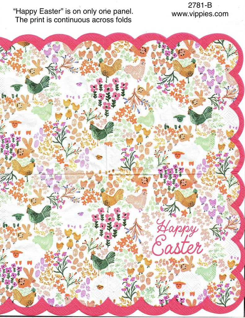 EAST-2781-B Chicken Chicks Scallop Happy Easter Napkin for Decoupage
