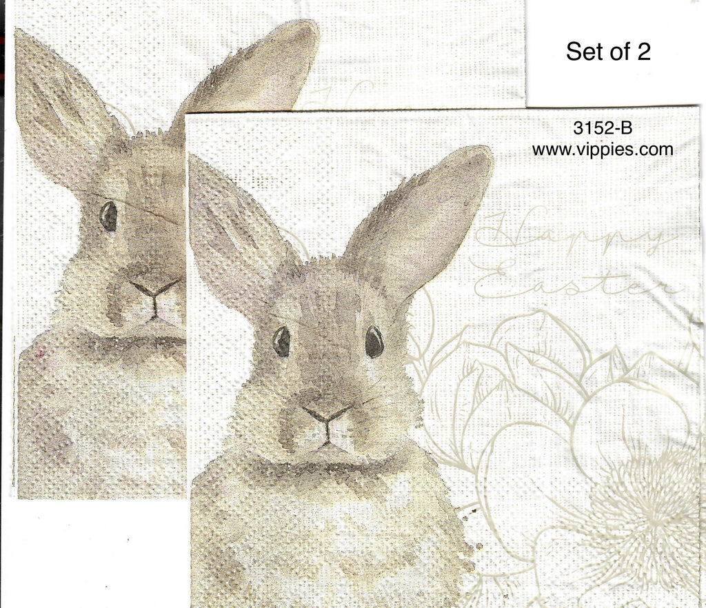 EAST-3152-B-S Set of 2 Light Brown Bunny Happy Easter Napkin for Decoupage