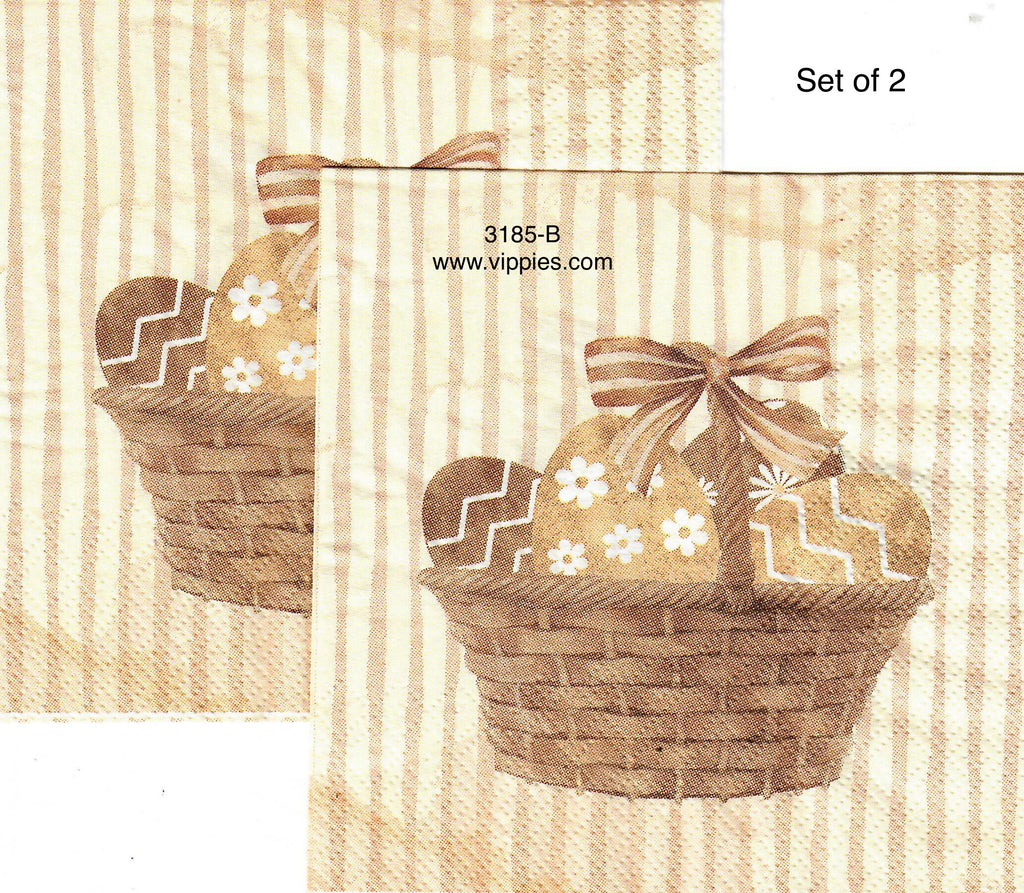 EAST-3185-B-S Set of 2 Easter Basket Stripe Napkin for Decoupage
