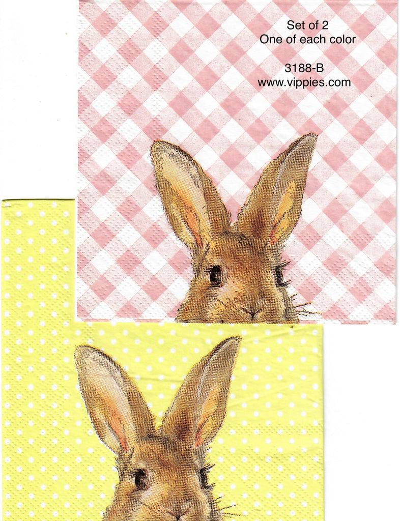 EAST-3188-B-S Set of 2 Peek Bunny 1 Pink 1 Yellow Napkin for Decoupage