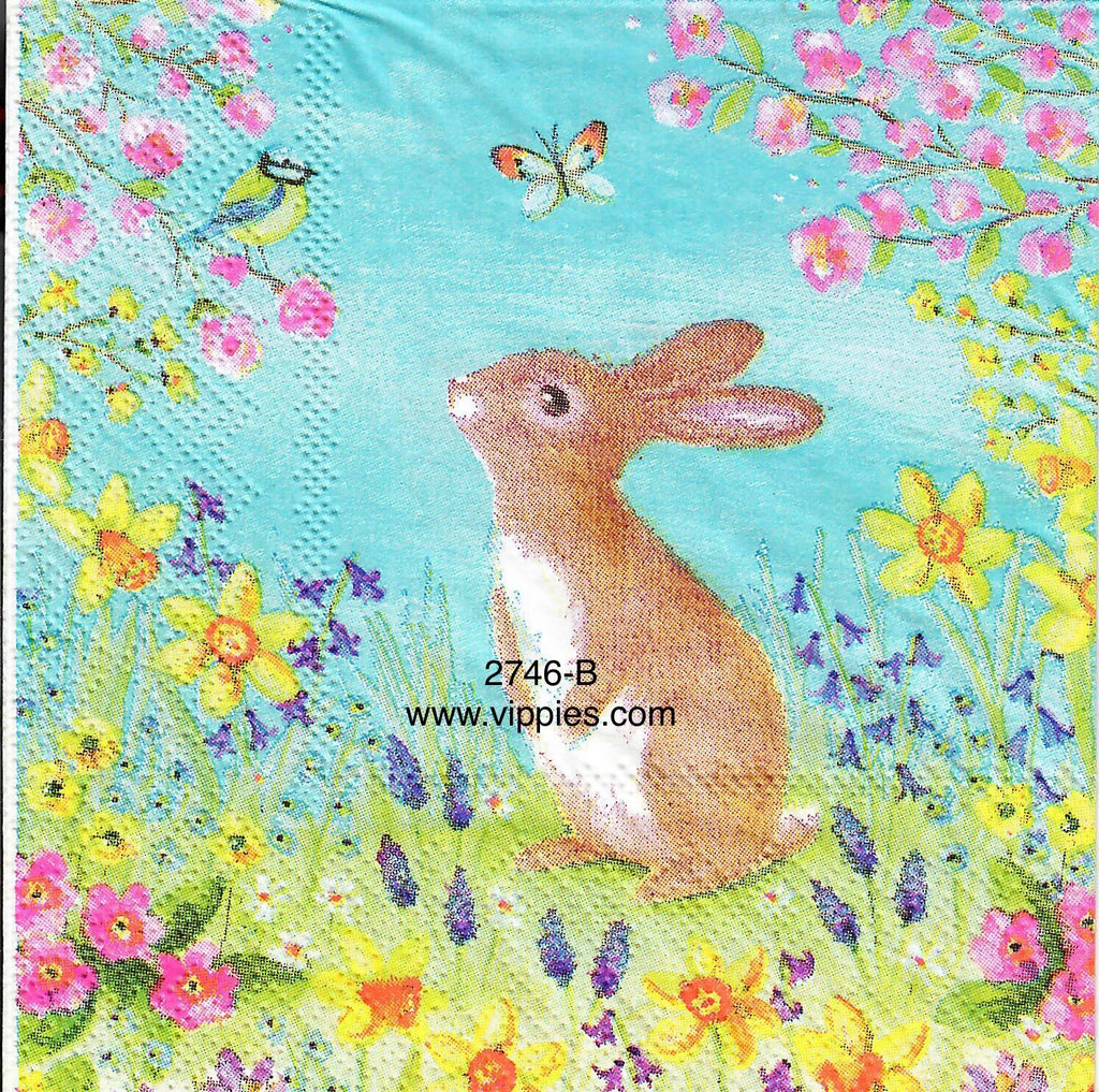 EAST-2746-B Turquoise with Bunny Napkin for Decoupage