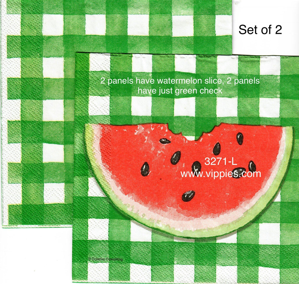 FD-3271-L-S Set of 2 Watermelon Slice Green Checks Napkin for Decoupage