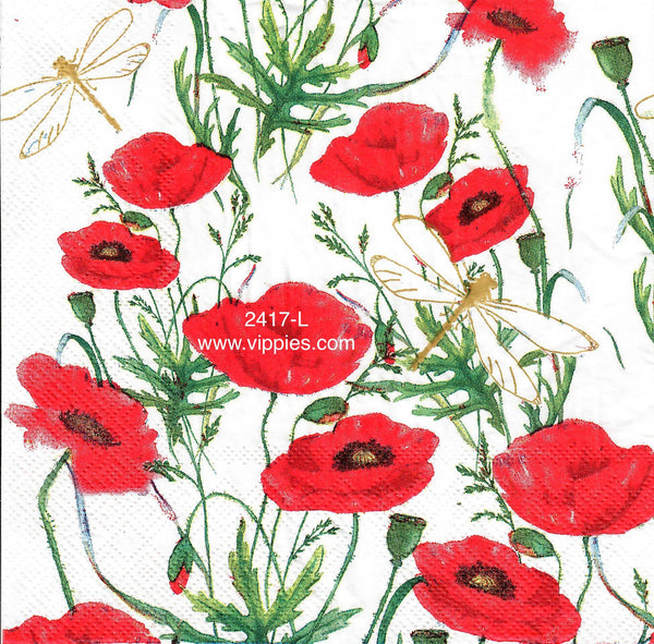 FL2417L Poppies Dragonfly Napkin for Decoupage Vippies Designs