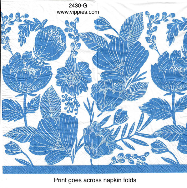 FL2430G Puffy Blue Floral Guest Napkin for Decoupage Vippies Designs