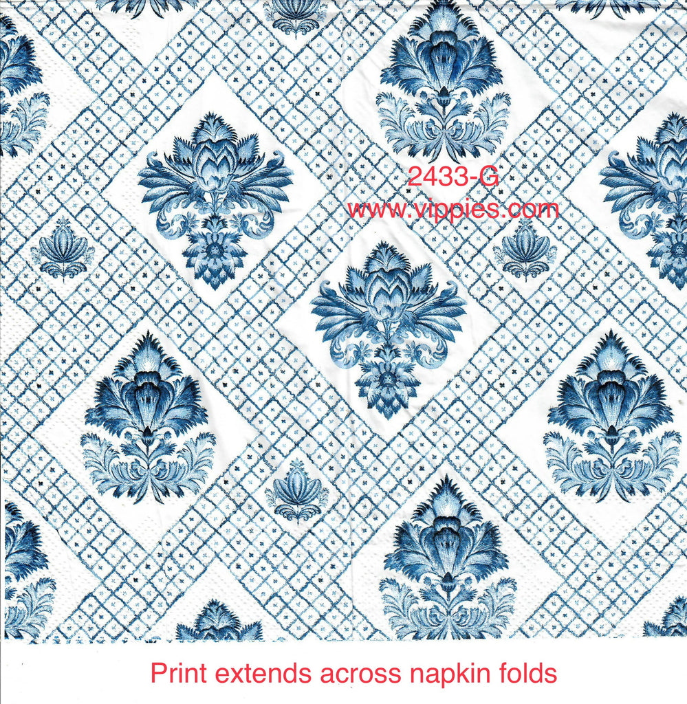FL-2433-G Blue Floral Diamond Guest Napkin for Decoupage