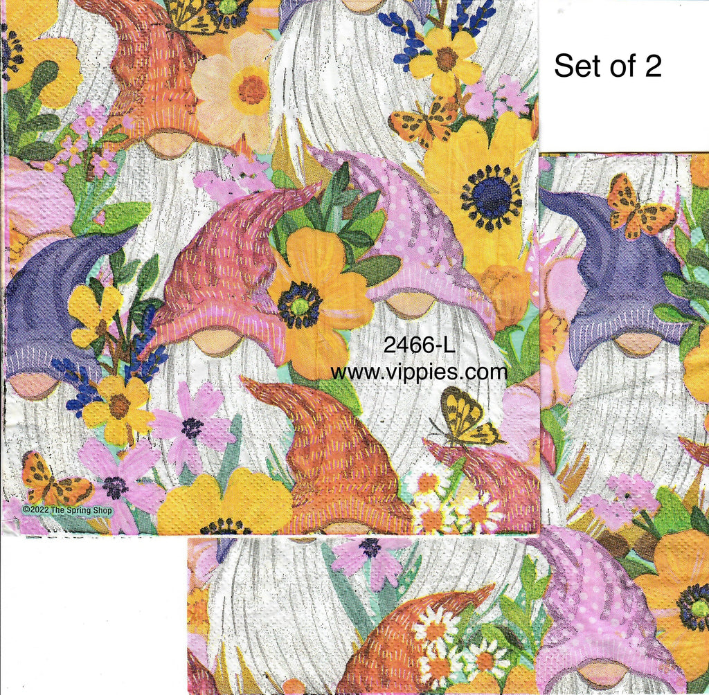 FL-2466-L-S Set of 2 Swirly Gnomes Flowers Napkin for Decoupage