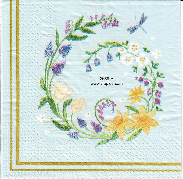 FL2689B Swirly Flowers Wreath Napkin for Decoupage Vippies Designs