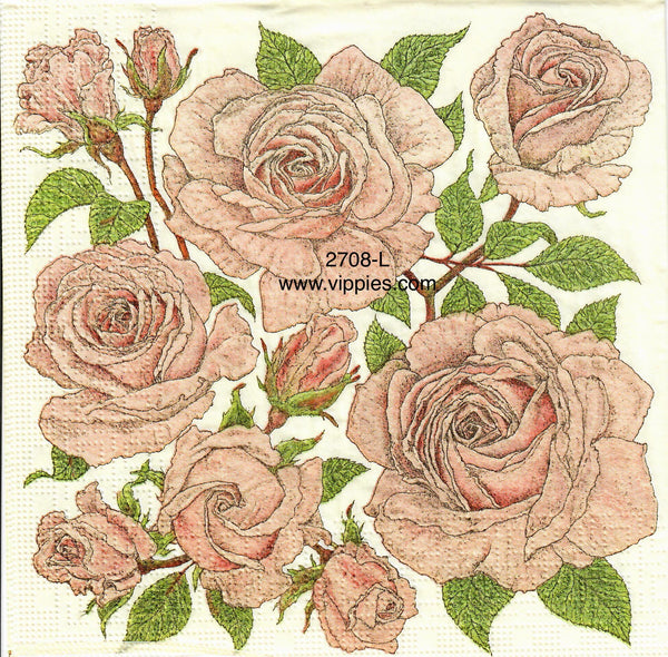 FL2708L Pink Roses Napkin for Decoupage Vippies Designs