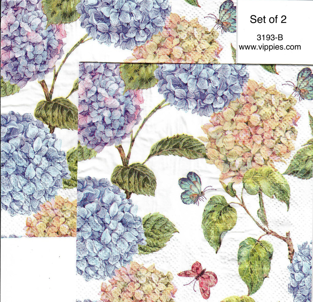 FL-3194-B-S Set of 2 Pink and Blue Hydrangeas Napkins for Decoupage